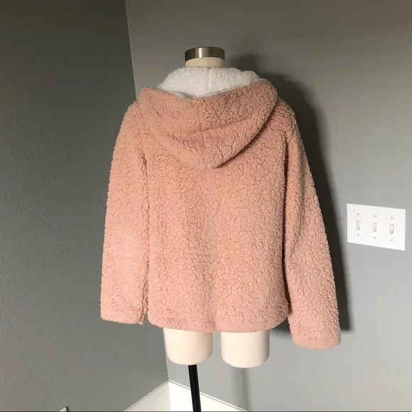 Coeur de Vague Blush Fluffy Quarter-Zip Plush Hoodie Fleece Sweatshirts - Picture 12 of 16